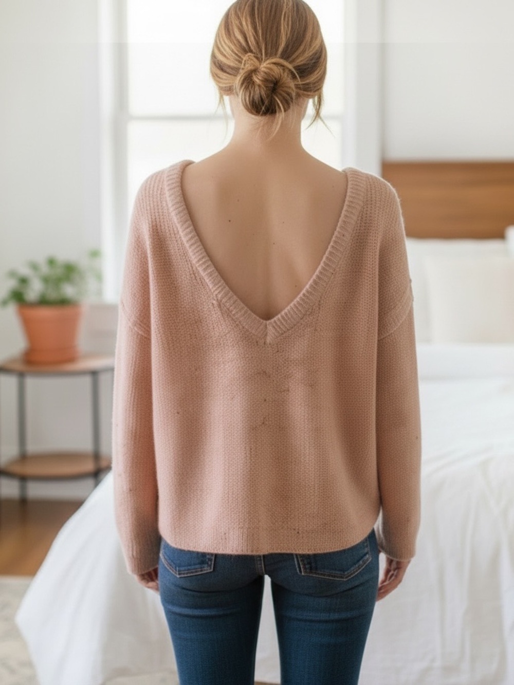 LOVE RICHE Pink Oversized Chunky Sweater V Back Size large - Picture 2 of 6